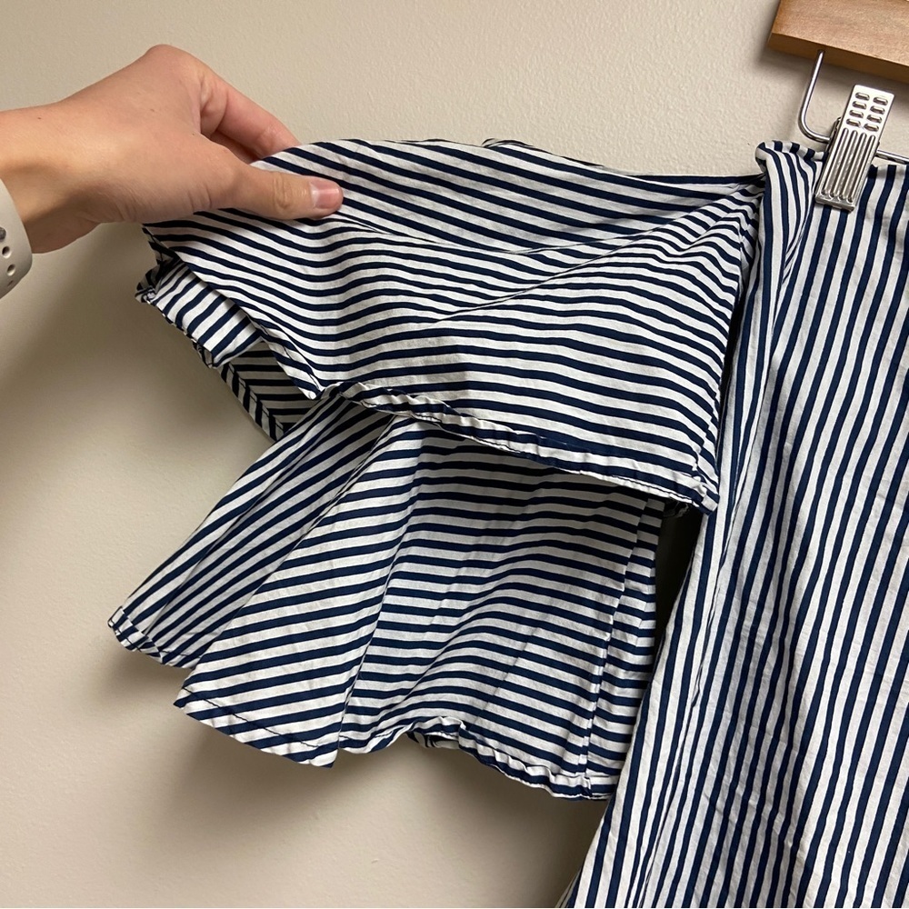 Faithfull the Brand Women Blue White Cotton House Top Louvre Stripe Print Size 2 - Picture 3 of 12